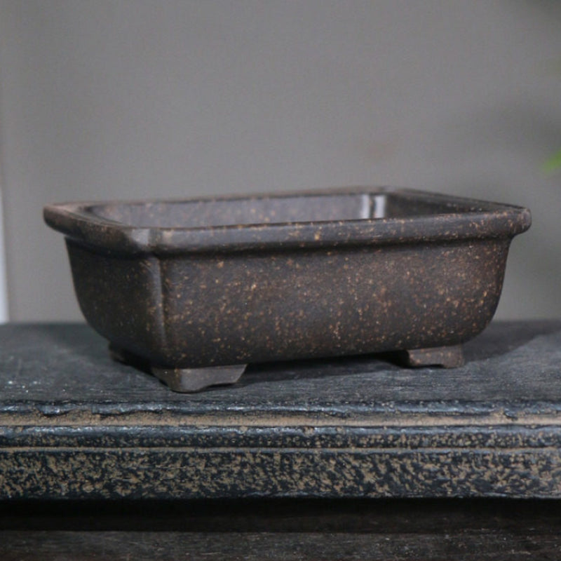 3.9 inch (10cm) Extra Small Rectangular Indented Corner Unglazed Bonsai Pots Corner View
