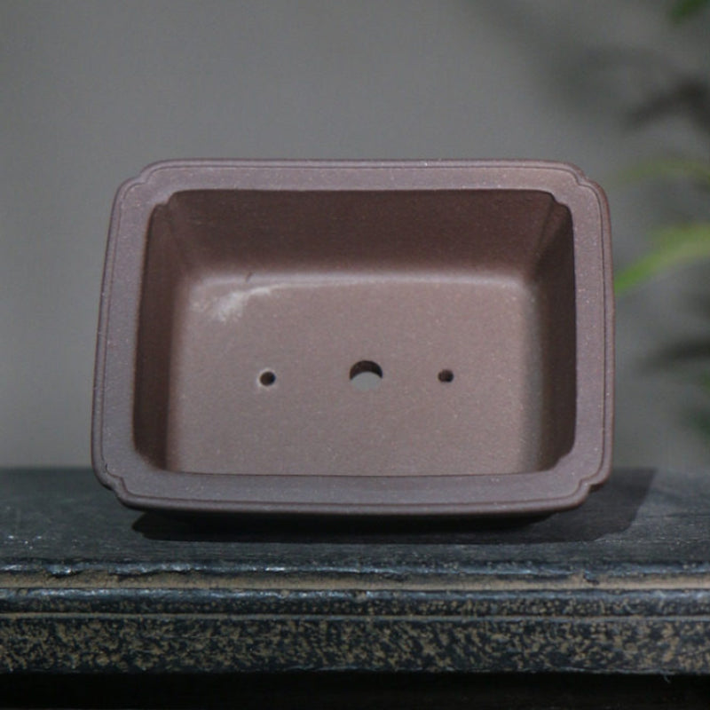 3.9 inch (10cm) Extra Small Rectangular Indented Corner Unglazed Bonsai Pots Inner View
