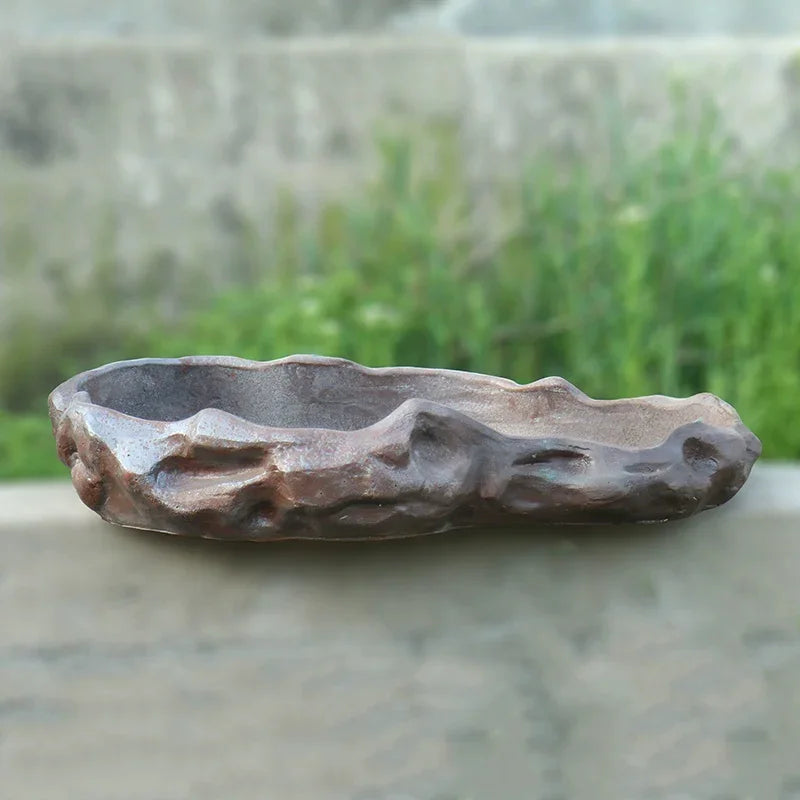 30.3 inch (77cm) Extra-Large Abstract Shaped Slab Rock-Style Forest Bonsai Pot
