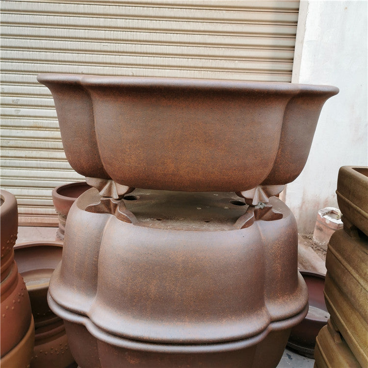 31.5 inch (80cm) Extra Large Lotus-Shaped Speckled Finish Premium Bonsai Pot