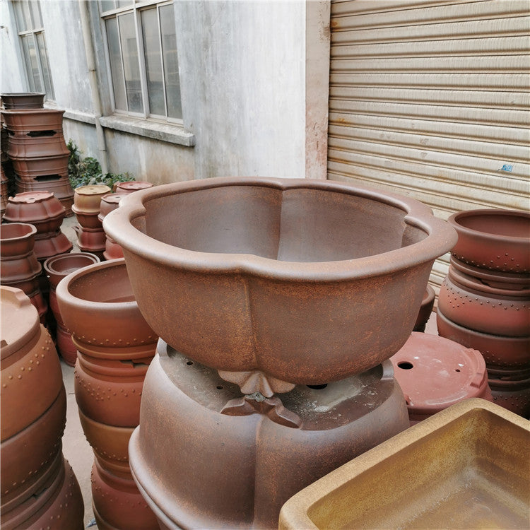 31.5 inch (80cm) Extra Large Lotus-Shaped Speckled Finish Premium Bonsai Pot Corner View