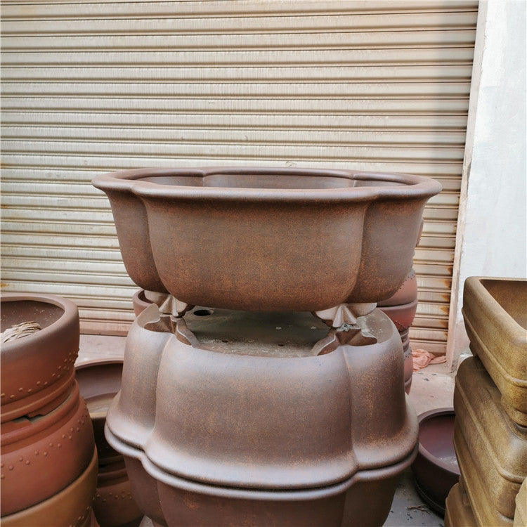 31.5 inch (80cm) Extra Large Lotus-Shaped Speckled Finish Premium Bonsai Pot