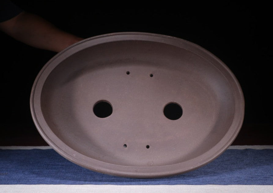31.8" (81cm) Extra Large Shallow Oval Bonsai Forest Pot w Raised Cloud Feet Inner View