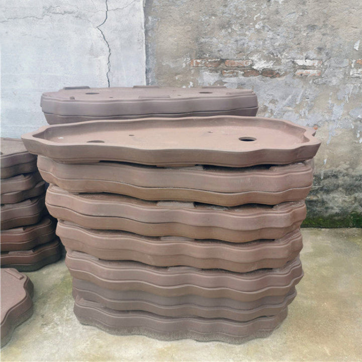 31.8 inch (81cm) Extra-Large Abstract Cloud-Shape Shallow Unglazed Forest Bonsai Pot