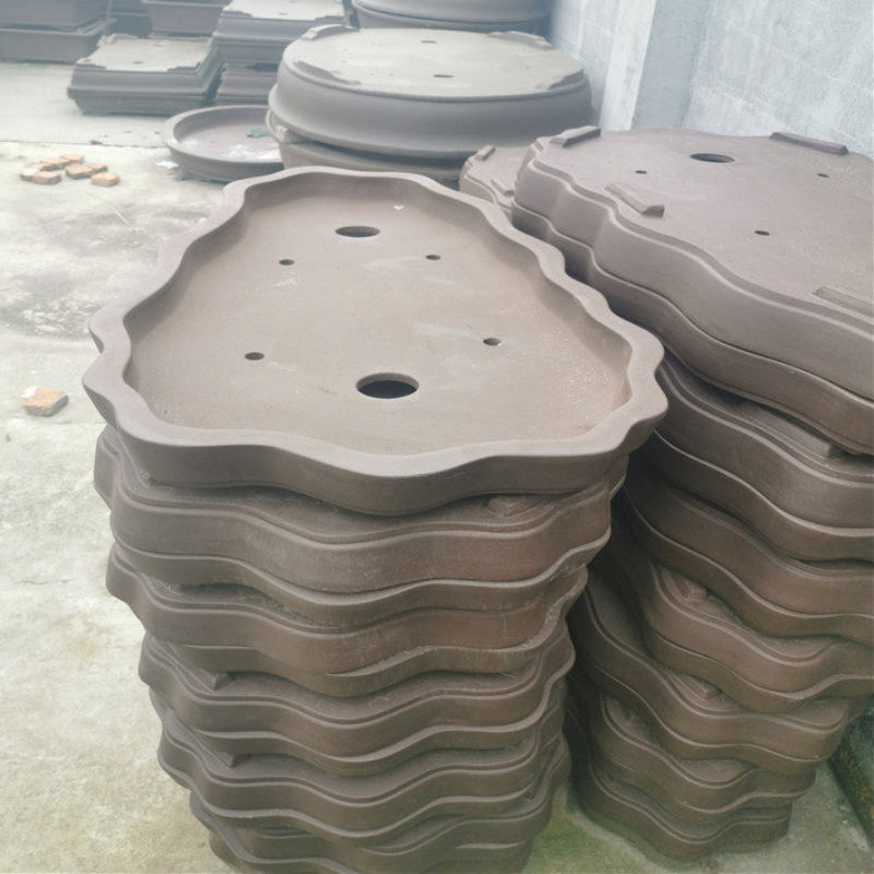 31.8 inch (81cm) Extra-Large Abstract Cloud-Shape Shallow Unglazed Forest Bonsai Pot Side View