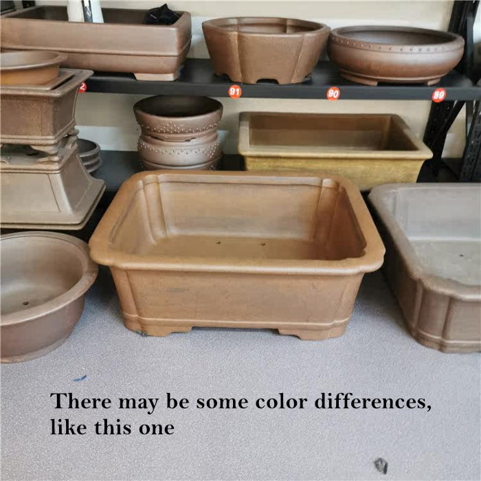 31.8 inch (81cm) Extra Large Rectangular Scalloped Corner Wood-Fired Finish Deep Bonsai Pot