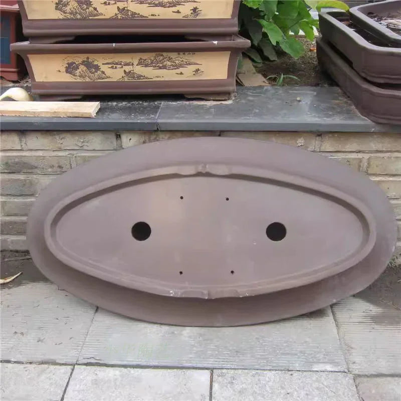 32.2 inch (82cm) Extra-Large Shallow Oval Bonsai Pot for Landscapes & Forests Bottom View