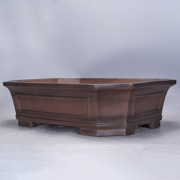 32.2 inch (82cm) Extra Large Corner-Cut Rectangular Brown Dual Tone Unglazed Bonsai Pot Corner View