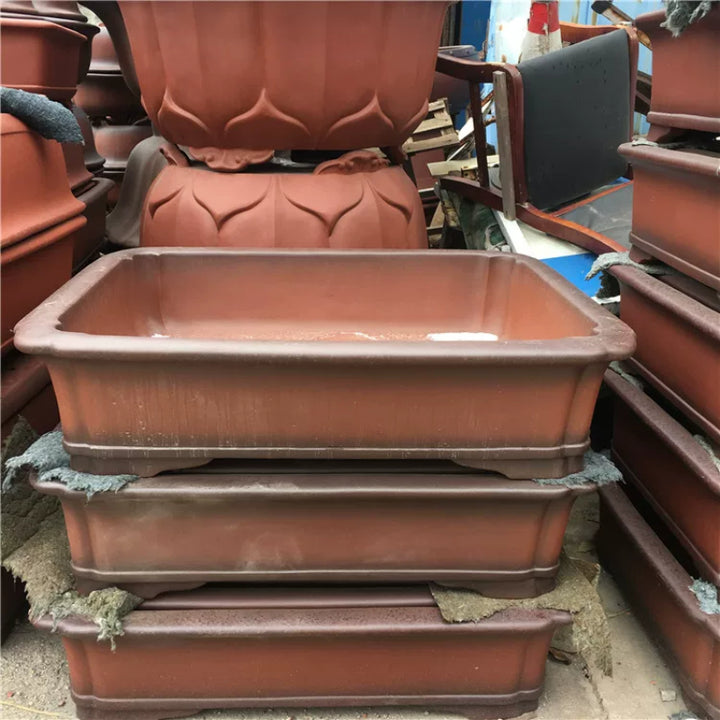 35.4 inch (90cm) Extra Large Rectangular Scalloped Corner Brown Dual Tone Bonsai Pot