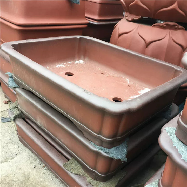 35.4 inch (90cm) Extra Large Rectangular Scalloped Corner Brown Dual Tone Bonsai Pot Corner View