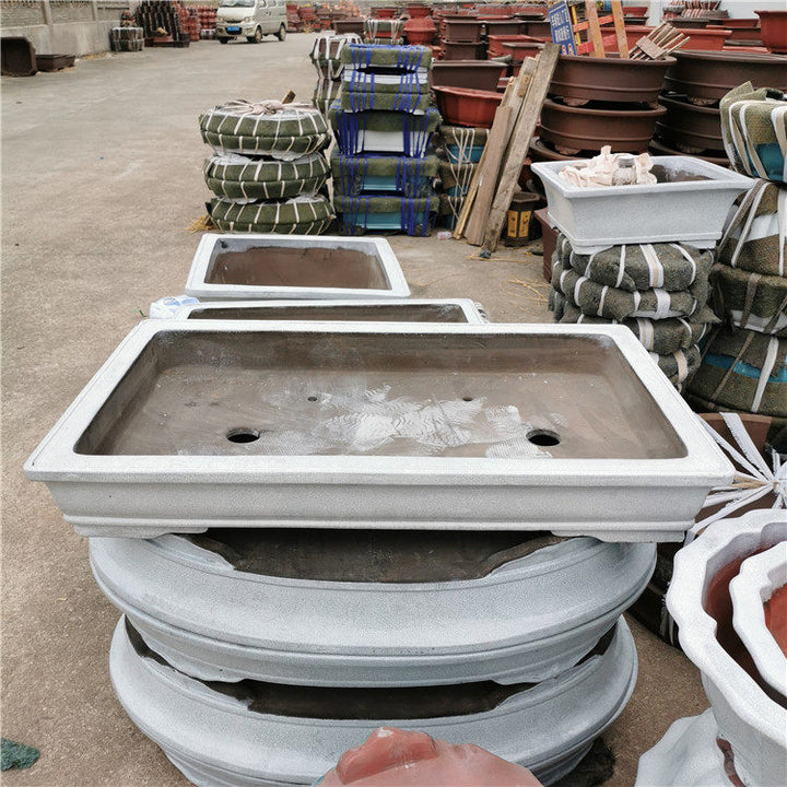 35.4 inch (90cm) Extra Large Rectangular White Glazed Shallow Forest Bonsai Pot