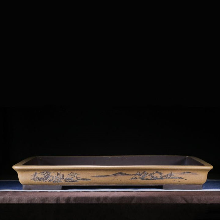 35" (89cm) Extra-Large Rectangular Shallow Yellow Bonsai Forest Pot Handmade