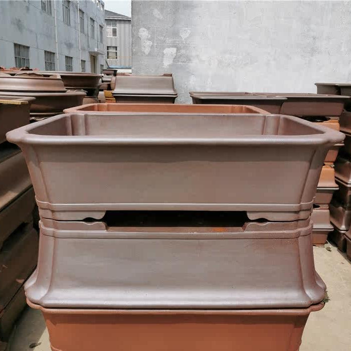 39.3 inch (100cm) Extra Large Scalloped Corner Rectangular Wood-Fired Finish Bonsai Pot