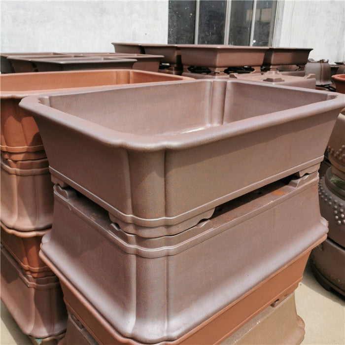 39.3 inch (100cm) Extra Large Scalloped Corner Rectangular Wood-Fired Finish Bonsai Pot Corner View