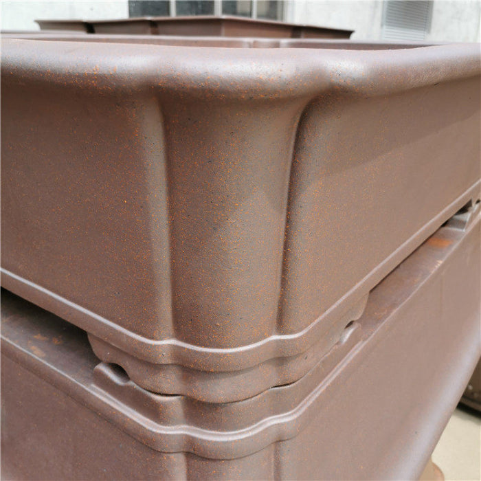 39.3 inch (100cm) Extra Large Scalloped Corner Rectangular Wood-Fired Finish Bonsai Pot Corner View Close Shot
