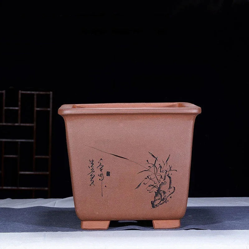11" (28cm) Large 9.8" (25cm) Deep Square Engraved Bonsai Pots