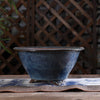4.1 inch (10.5cm) Deep Flared Round Multi-Tone Glazed Unique Semi-Cascade Bonsai Pot Blue Color