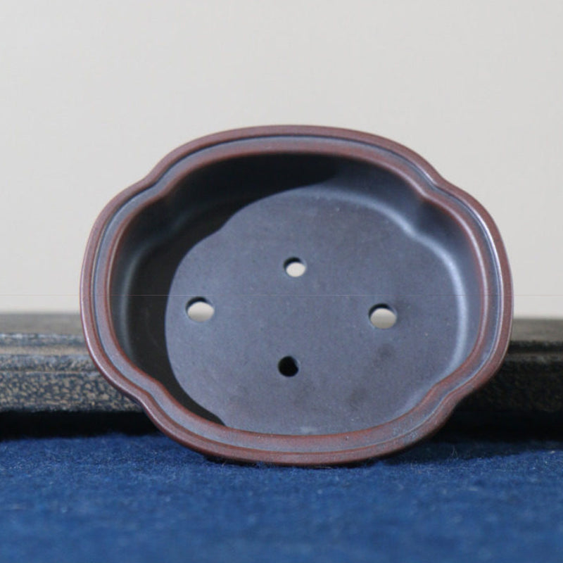 4.2 inch (10.8cm) Lotus-Shaped Gradient Finish Unglazed Shohin Bonsai Pot w Cloud-Style Feet Inner View