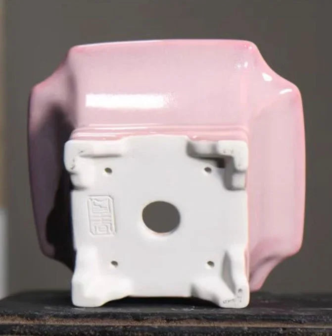 4.3" (11cm) Mini Square Glazed Corner-Cut Bonsai Pots Bottom View
