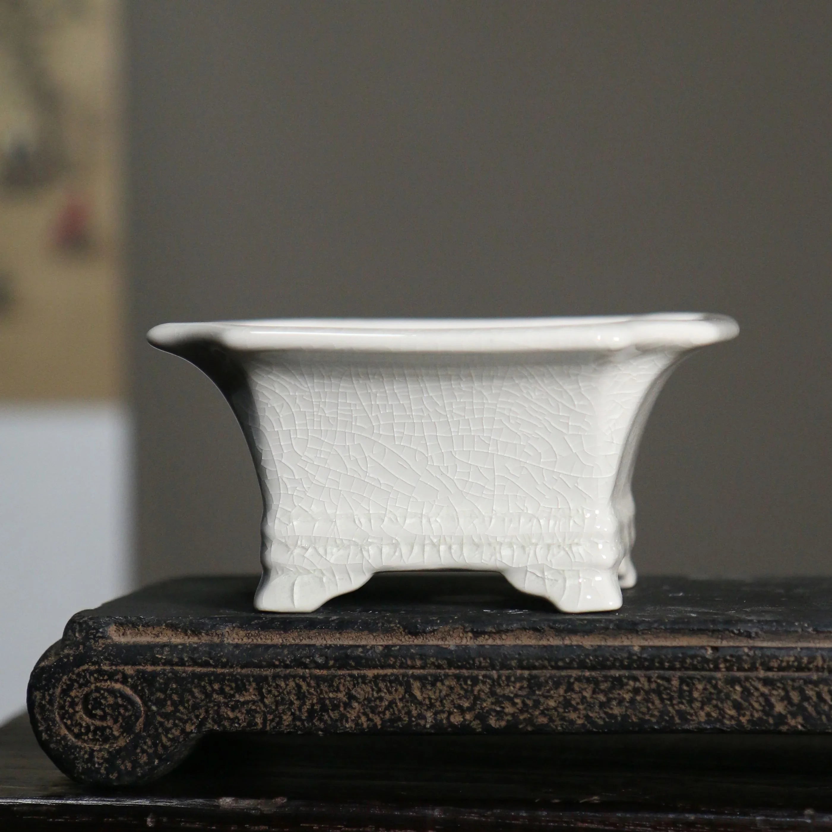 4.3" (11cm) Mini Square Glazed Corner-Cut Bonsai Pots White Color
