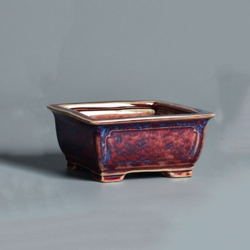 4.3" (11cm) Small Square Glazed Multi-Color Bonsai Pot