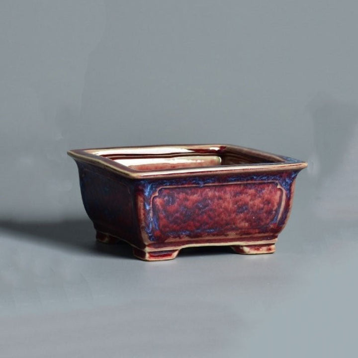 4.3" (11cm) Small Square Glazed Multi-Color Bonsai Pot
