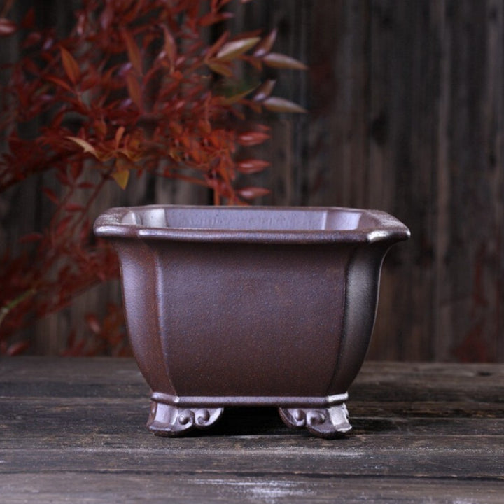 4.3 Inch (11cm) Deep Flared Corner-Cut Square Wood-Fired Unglazed Bonsai Pot