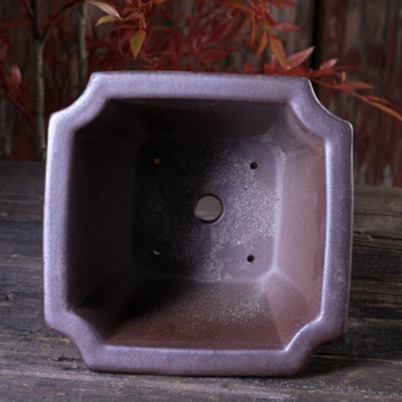 4.3 Inch (11cm) Deep Flared Corner-Cut Square Wood-Fired Unglazed Bonsai Pot Inner View