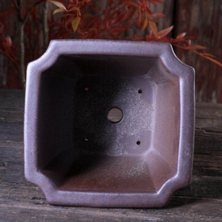 4.3 Inch (11cm) Deep Flared Corner-Cut Square Wood-Fired Unglazed Bonsai Pot Inner View
