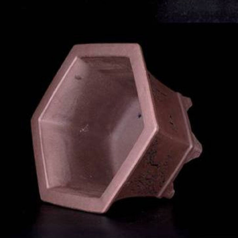 4.3 inch (11cm) Deep Flared Hexagonal Semi Cascade Bonsai Pot w Floral Engravings Inner View
