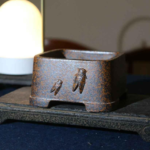 4.4" (11.2cm) Small Rustic Handcrafted Square Speckled Color Bonsai Pot