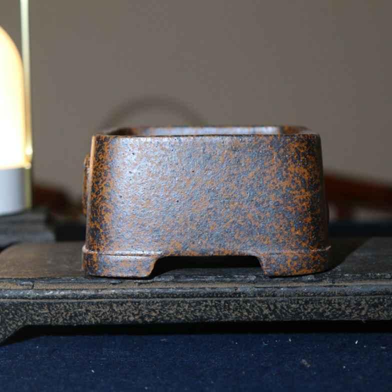 4.4" (11.2cm) Small Rustic Handcrafted Square Speckled Color Bonsai Pot