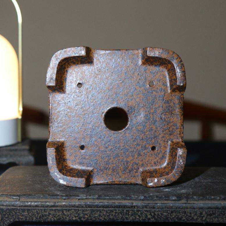4.4" (11.2cm) Small Rustic Handcrafted Square Speckled Color Bonsai Pot Bottom View