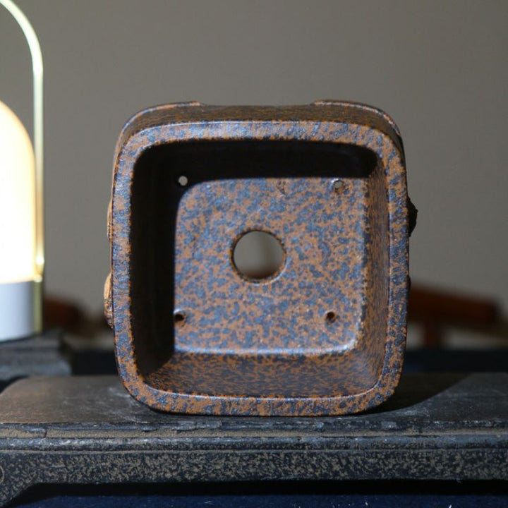 4.4" (11.2cm) Small Rustic Handcrafted Square Speckled Color Bonsai Pot Inner View