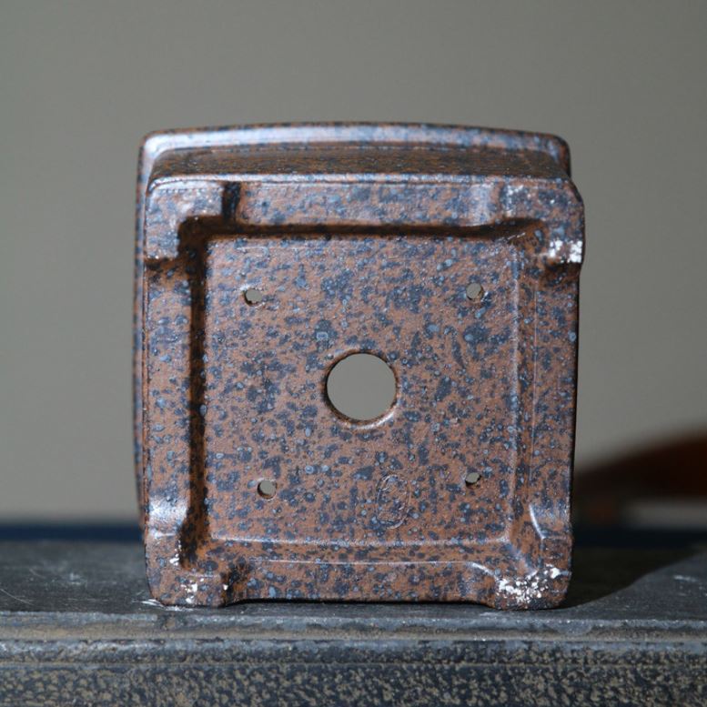 4.4" (11.2cm) Small Rustic Handmade Square Bonsai Pot Bottom View