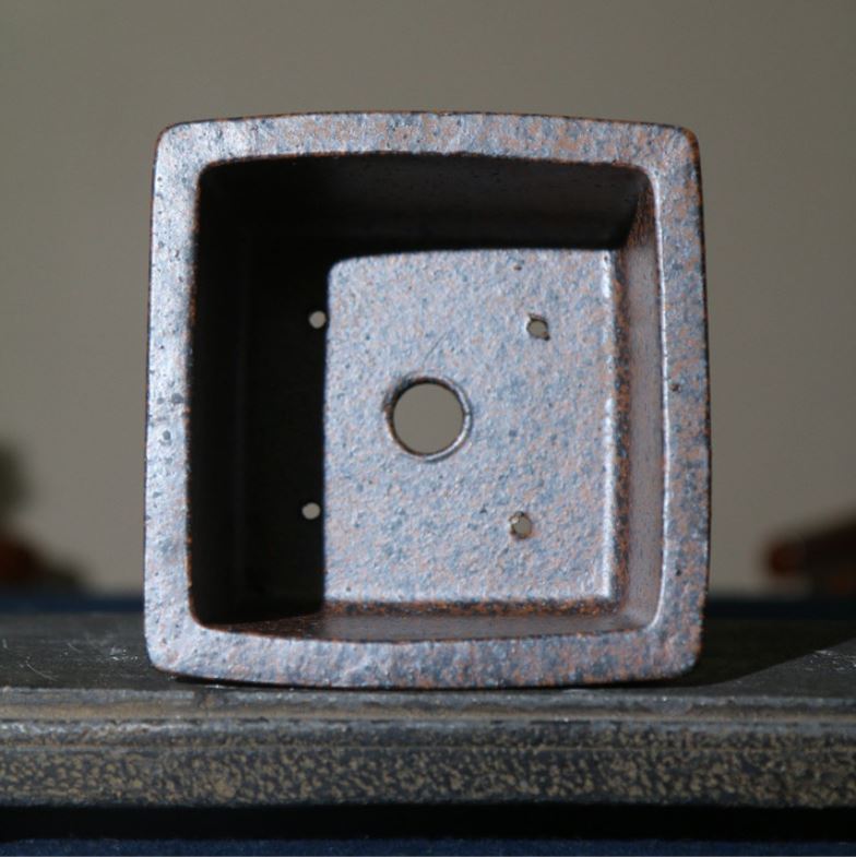 4.4" (11.2cm) Small Rustic Handmade Square Bonsai Pot Inner View