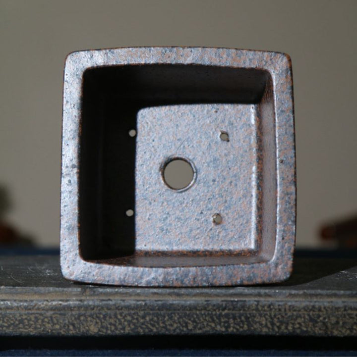 4.4" (11.2cm) Small Rustic Handmade Square Bonsai Pot Inner View
