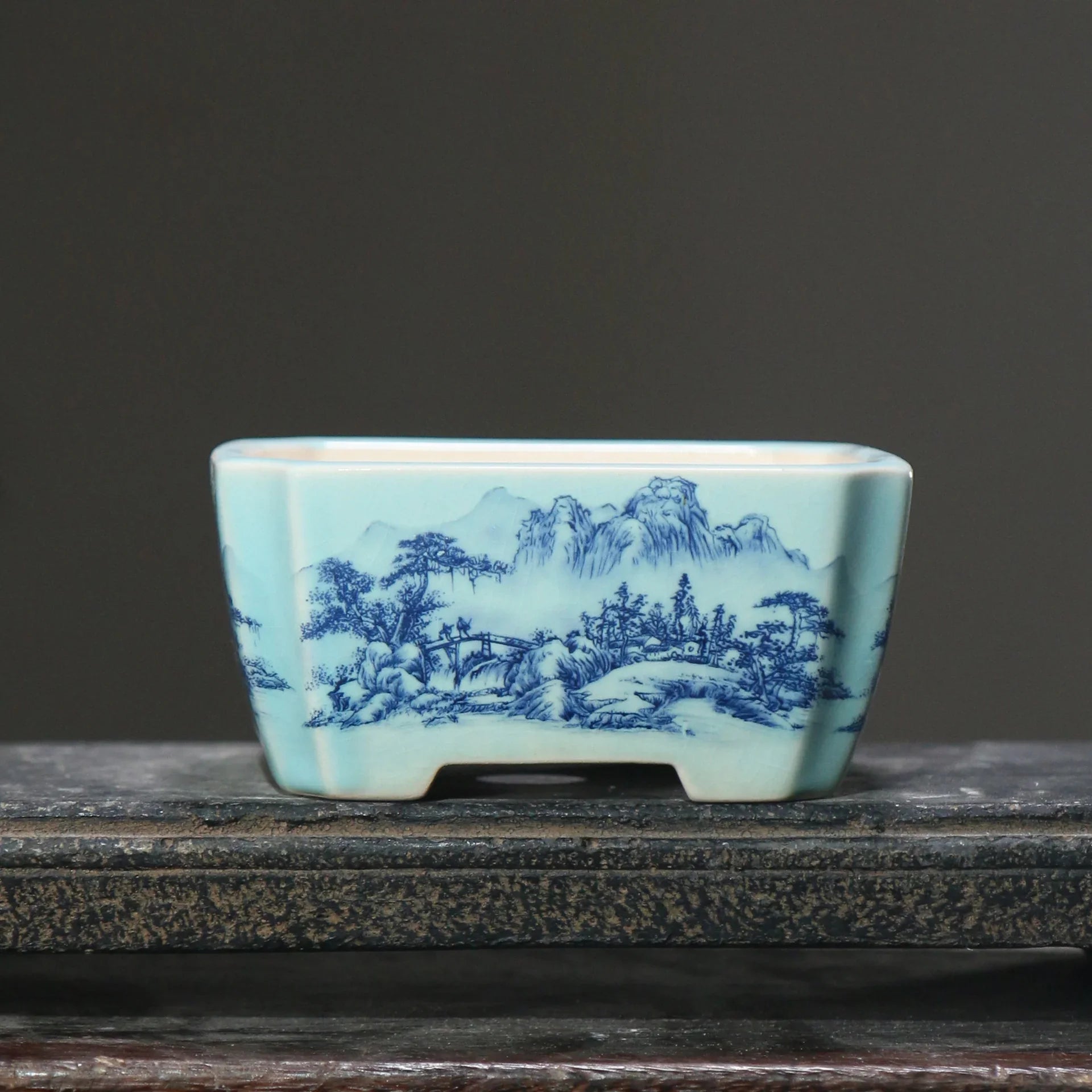 4.4" (11.2cm) Small Square Hand-Painted Bonsai Pots Light Blue Color