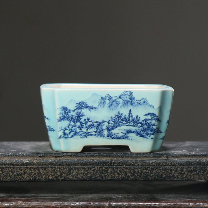 4.4" (11.2cm) Small Square Hand-Painted Bonsai Pots Light Blue Color