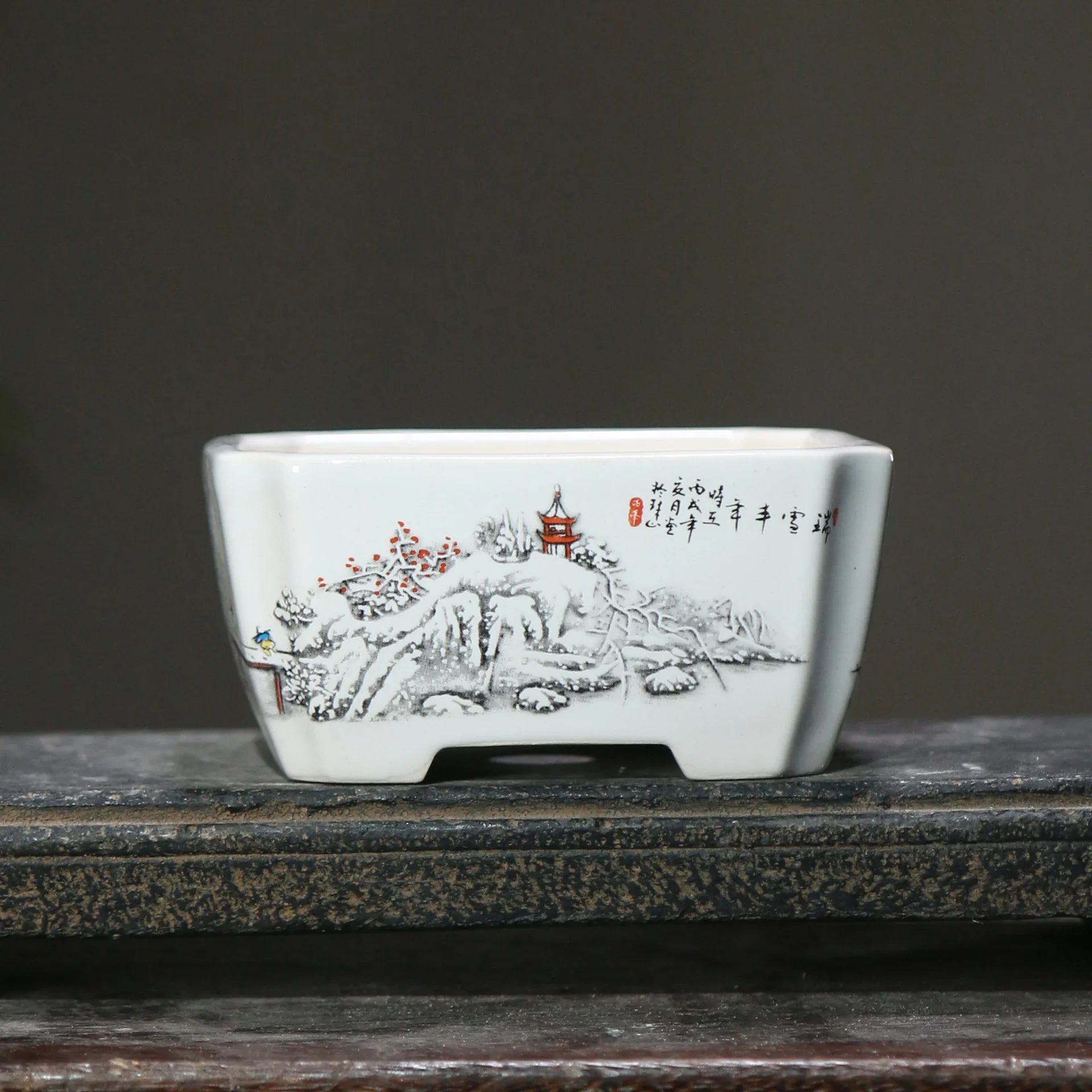 4.4" (11.2cm) Small Square Hand-Painted Bonsai Pots White Color