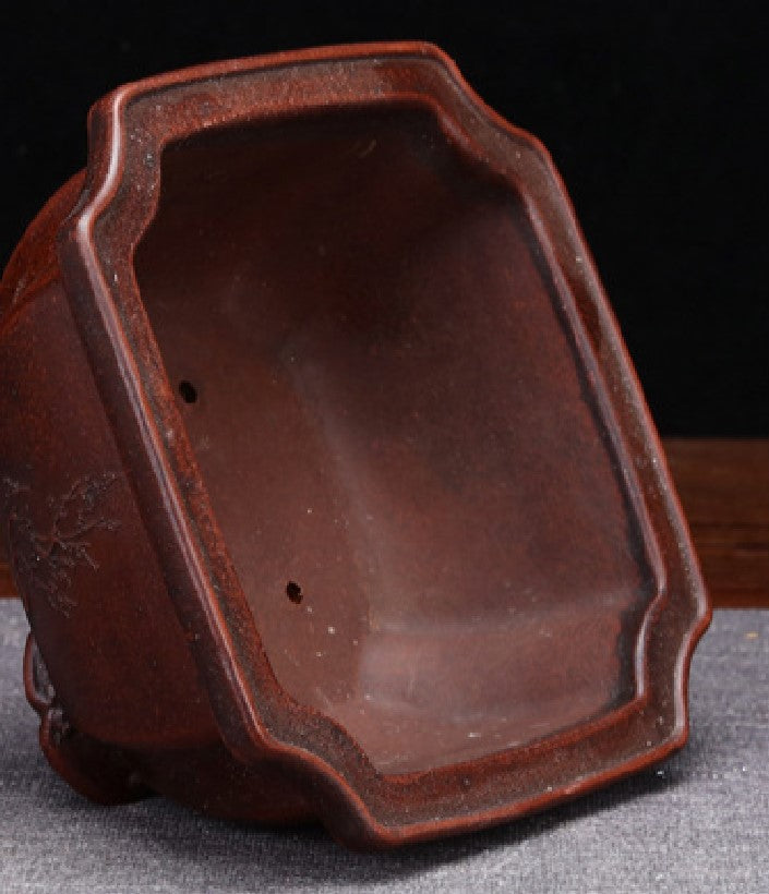 4.4 inch (11.2cm) Small Square Corner-Cut Vintage Style Ceramic Unglazed Bonsai Pot Inner View