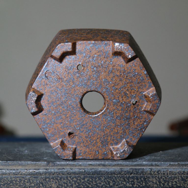 4.5" (11.5cm) Small Rustic Hexagonal Handmade Square Bonsai Pot Bottom View