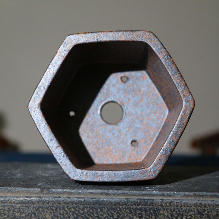 4.5" (11.5cm) Small Rustic Hexagonal Handmade Square Bonsai Pot Inner View