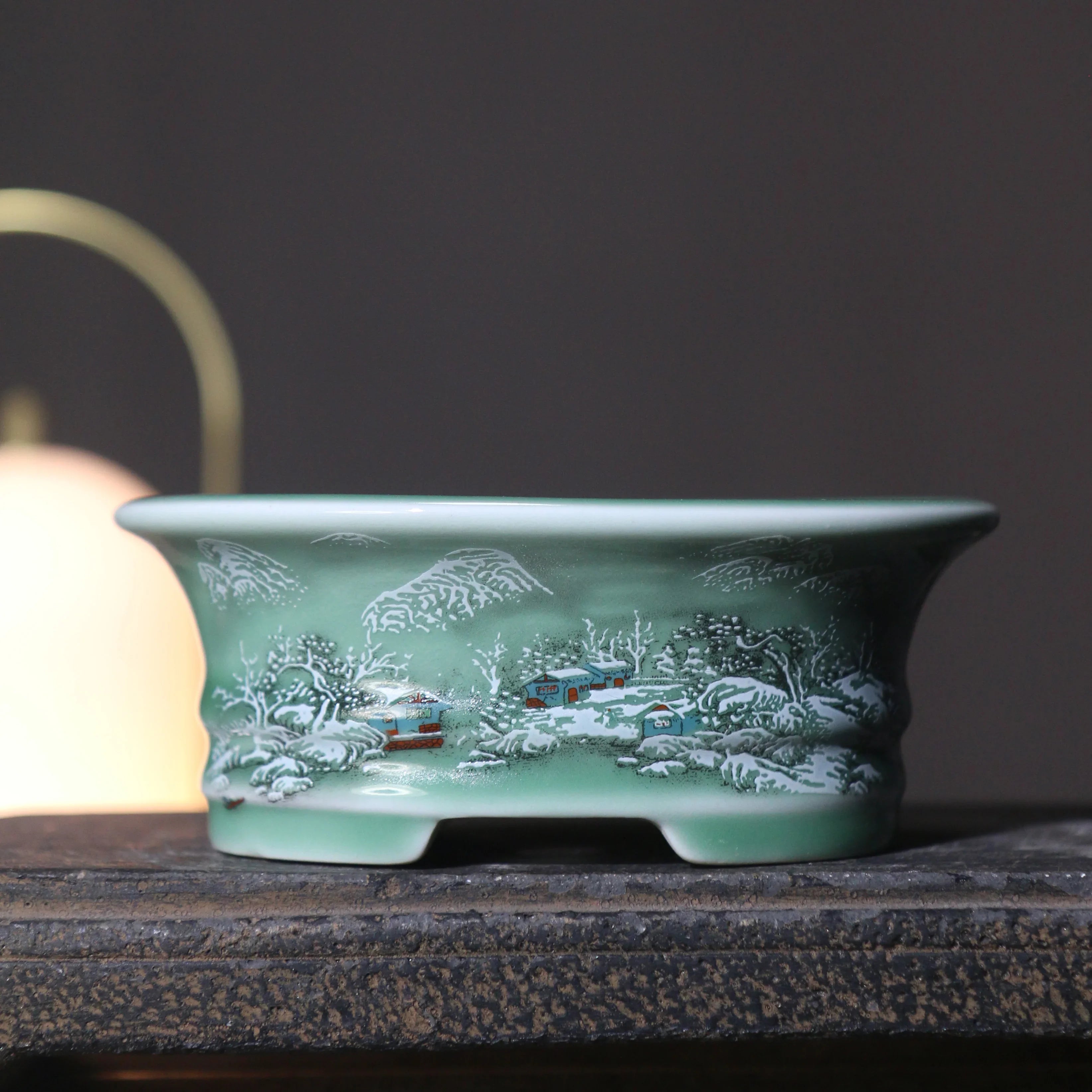 4.7" (12cm) Small Oval Painted Artistic Bonsai Pots Variant 3