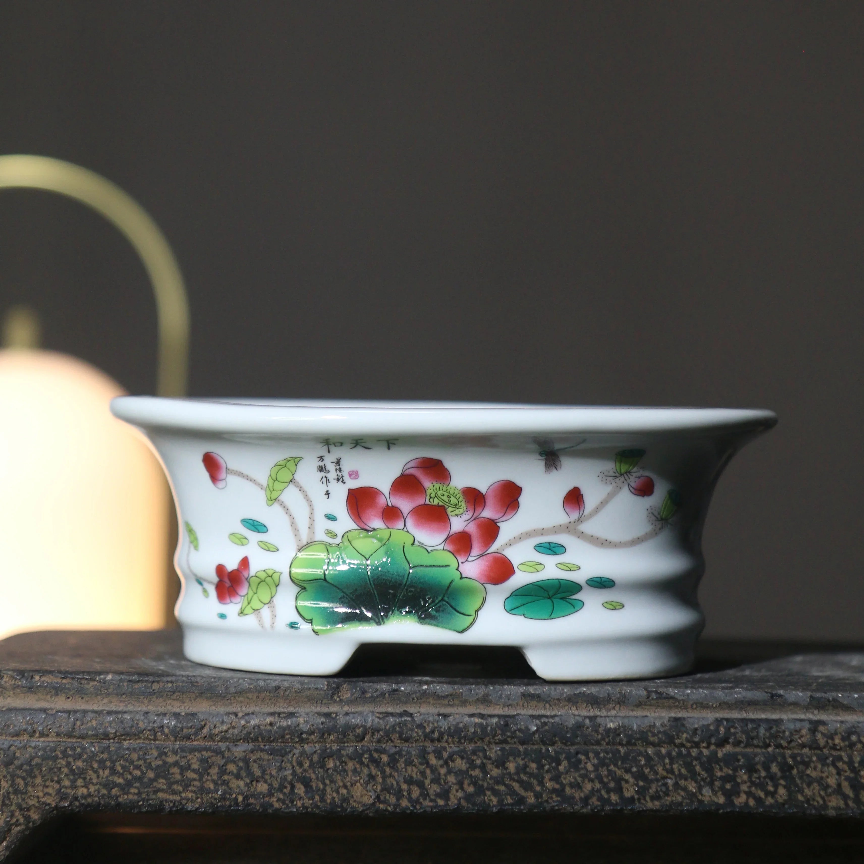 4.7" (12cm) Small Oval Painted Artistic Bonsai Pots Variant 6