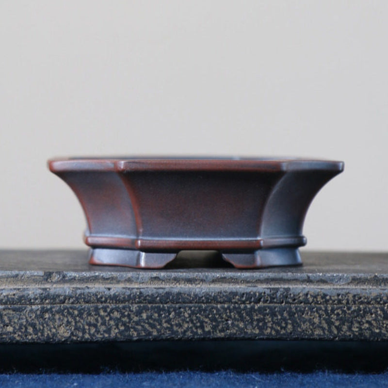 4.7 inch (12cm) Small Flared Corner-Cut Rectangular Unglazed Bonsai Pot Side View