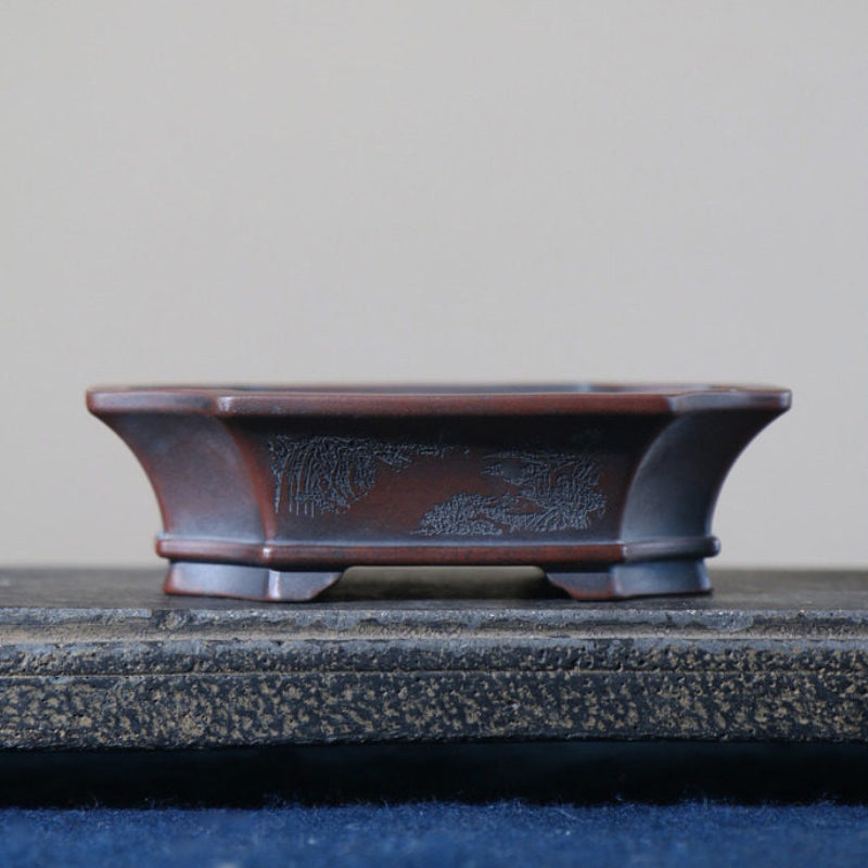 4.7 inch (12cm) Small Flared Corner-Cut Rectangular Unglazed Bonsai Pot