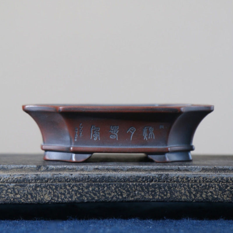 4.7 inch (12cm) Small Flared Corner-Cut Rectangular Unglazed Bonsai Pot Back View