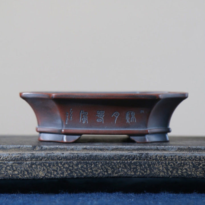 4.7 inch (12cm) Small Flared Corner-Cut Rectangular Unglazed Bonsai Pot Back View