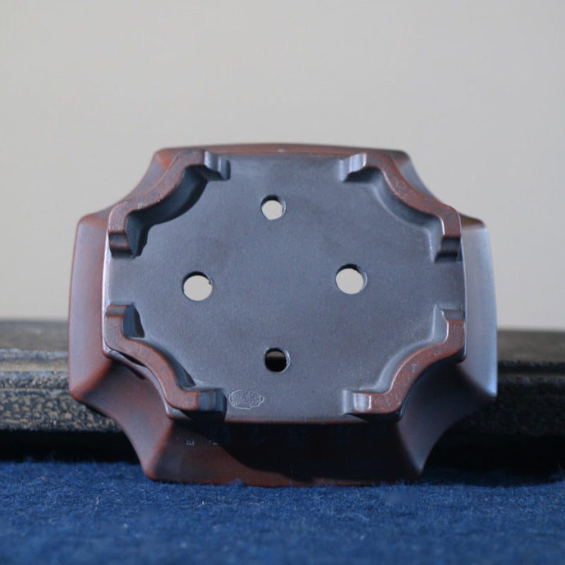 4.7 inch (12cm) Small Flared Corner-Cut Rectangular Unglazed Bonsai Pot Bottom View